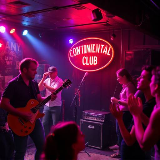 A photographer capturing a live musical performance at the Continental Club on Congress Avenue in Austin.